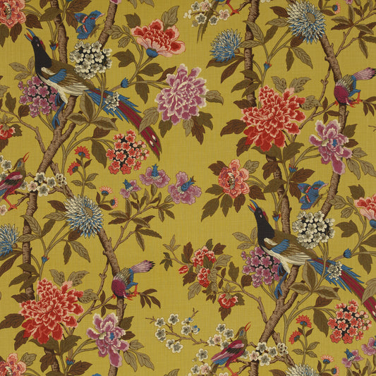 R1355-1 HYDRANGEA BIRD MUSTARD/MAUVE G P & J BAKER Fabrics Drapery Upholstery