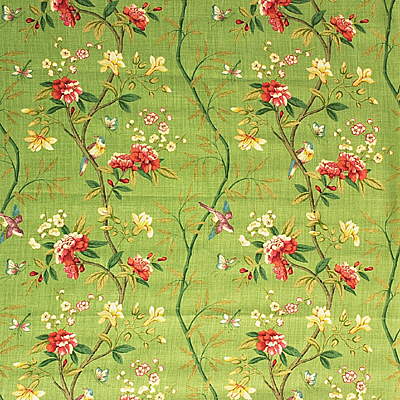 R1368-6 PEONY & BLOSSOM APPLE GREEN/BRICK G P & J BAKER Fabrics Drapery Upholstery