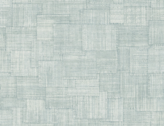 RA41716 Seabrook Designs Raffia Wallpaper Woven Blocks Sky Blue