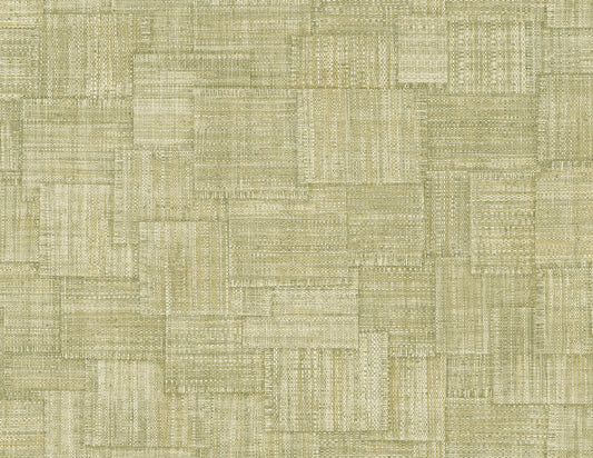 RA41717 Seabrook Designs Raffia Wallpaper Woven Blocks Straw Green