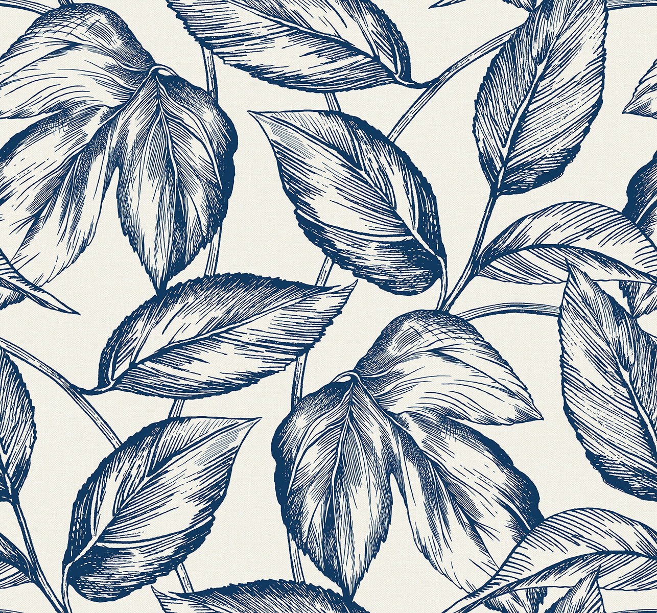SC20002 Seabrook Designs Summer House Wallpaper Beckett Sketched Leaves Blueberry Hill