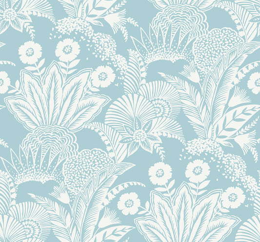 SC20112 Seabrook Designs Summer House Wallpaper Suvi Palm Grove Sky Blue