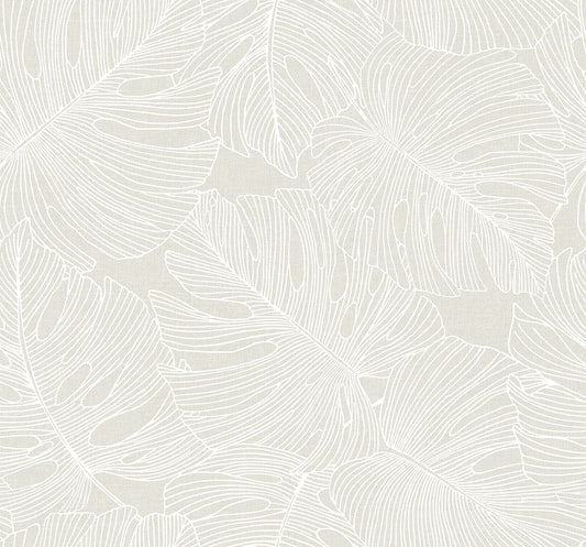 SC20205 Seabrook Designs Summer House Wallpaper Tarra Monstera Leaf White Sand