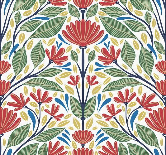 SC20601 Seabrook Designs Summer House Wallpaper Carmela Folk Floral Primaries