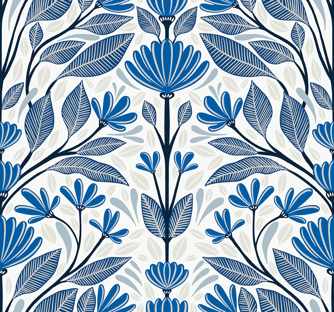 SC20602 Seabrook Designs Summer House Wallpaper Carmela Folk Floral True Blue
