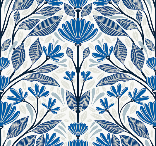 SC20602 Seabrook Designs Summer House Wallpaper Carmela Folk Floral True Blue