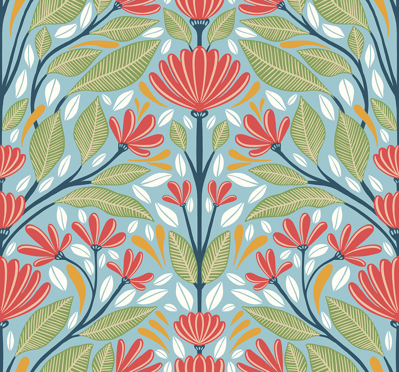 SC20604 Seabrook Designs Summer House Wallpaper Carmela Folk Floral Summer Garden
