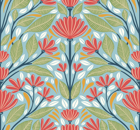 SC20604 Seabrook Designs Summer House Wallpaper Carmela Folk Floral Summer Garden