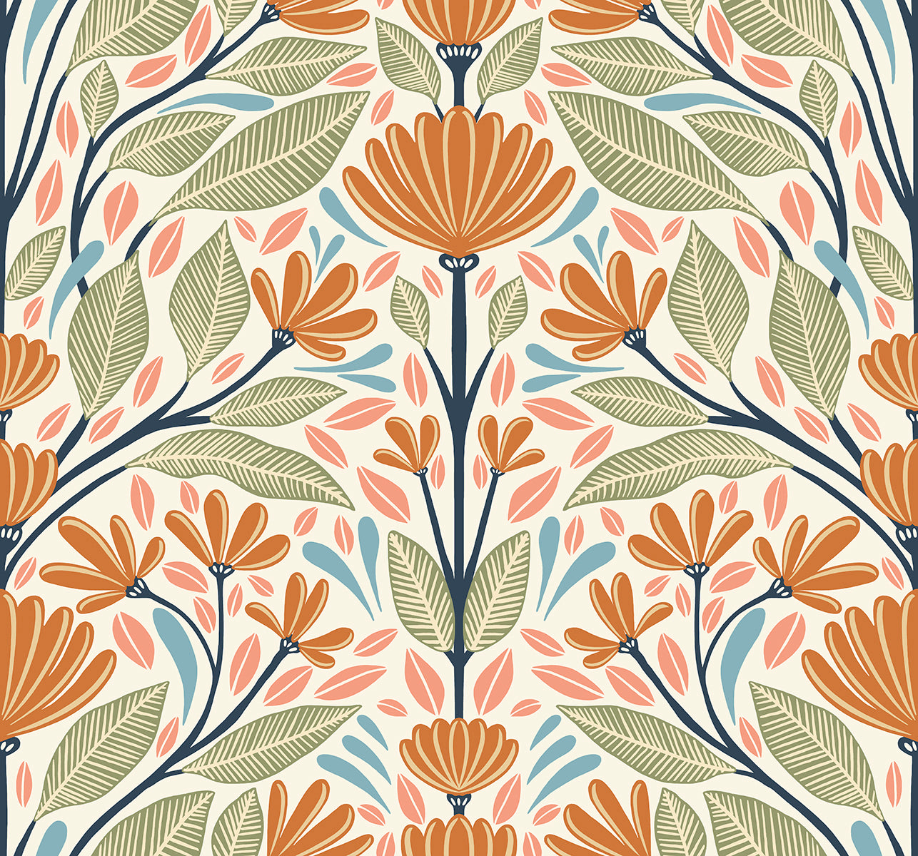 SC20606 Seabrook Designs Summer House Wallpaper Carmela Folk Floral Summer Ends