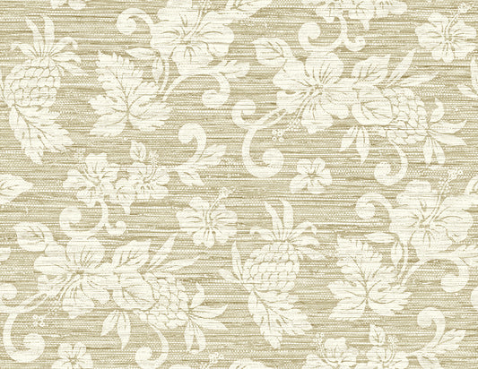 SC20805 Seabrook Designs Summer House Wallpaper Juno Island Floral Saddle Tan