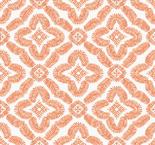 SC21301 Seabrook Designs Summer House Wallpaper Talia Botanical Medallion Salmon