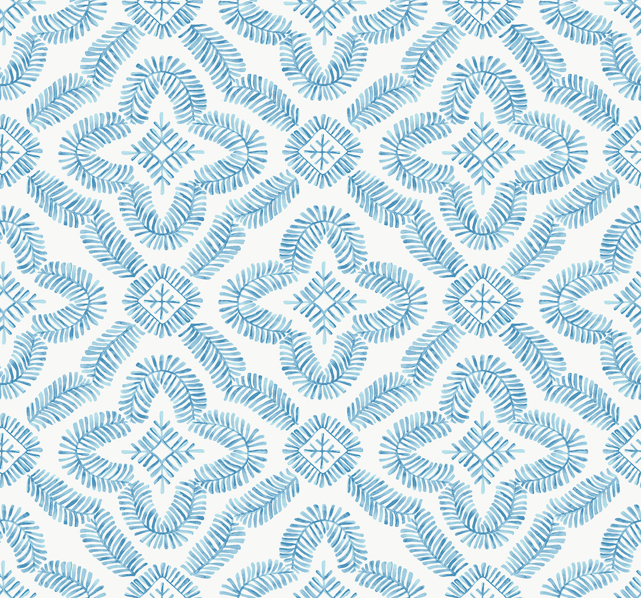 SC21302 Seabrook Designs Summer House Wallpaper Talia Botanical Medallion Breezy Blue
