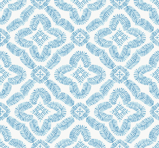 SC21302 Seabrook Designs Summer House Wallpaper Talia Botanical Medallion Breezy Blue
