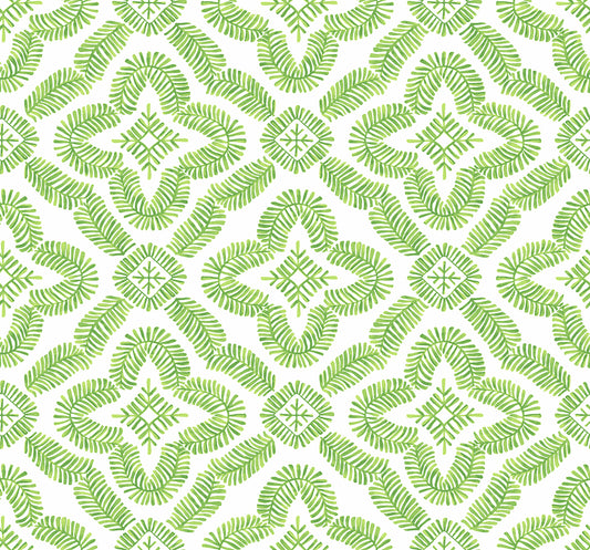 SC21304 Seabrook Designs Summer House Wallpaper Talia Botanical Medallion Kiwi Green