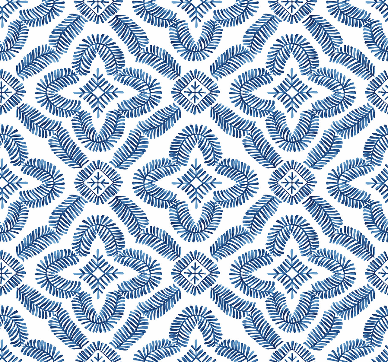 SC21312 Seabrook Designs Summer House Wallpaper Talia Botanical Medallion Cottage Blue