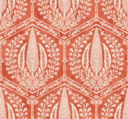 SC21401 Seabrook Designs Summer House Wallpaper Cyrus Harvest Red Terracotta