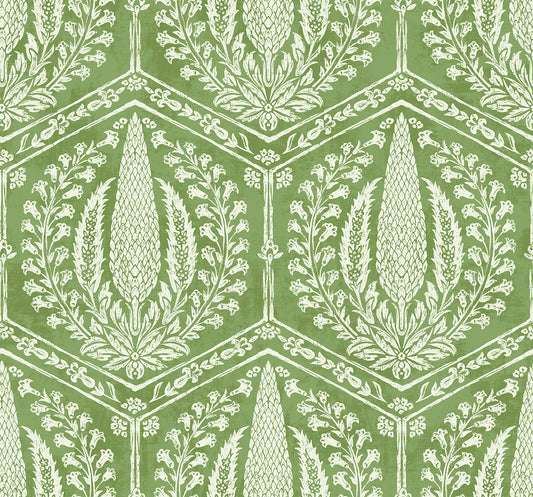 SC21404 Seabrook Designs Summer House Wallpaper Cyrus Harvest Courtyard Green