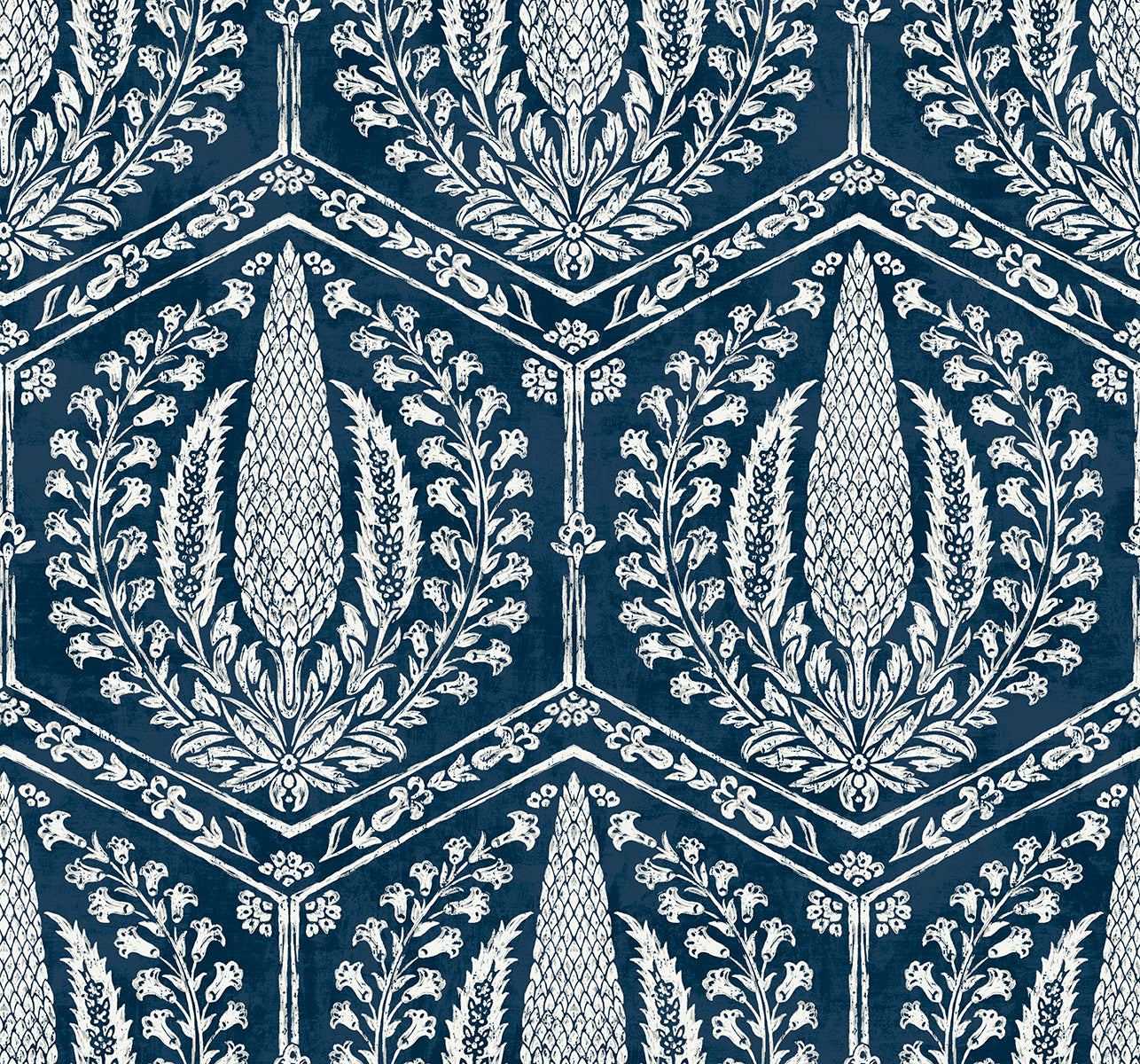 SC21412 Seabrook Designs Summer House Wallpaper Cyrus Harvest Rich Navy