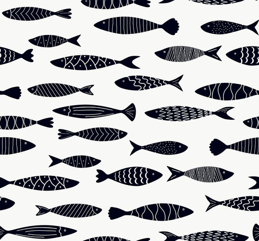 SC21500 Seabrook Designs Summer House Wallpaper Bay Fish Black and White