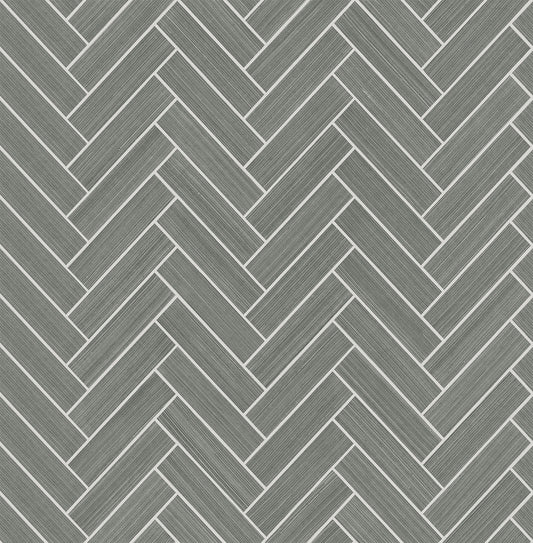 SG11307 Stacy Garcia Home Stacy Garcia Peel and Stick Wallpaper Herringbone Inlay Graphite & Metallic Silver