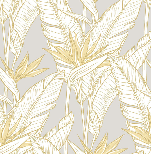 SG11903 Stacy Garcia Home Stacy Garcia Peel and Stick Wallpaper Birds of Paradise Grey & Metallic Gold