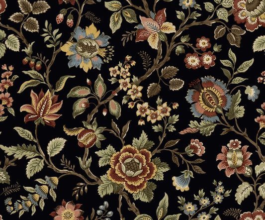 SG13001 Stacy Garcia Home Stacy Garcia Peel and Stick Wallpaper Jacobean Floral Trail Ebony