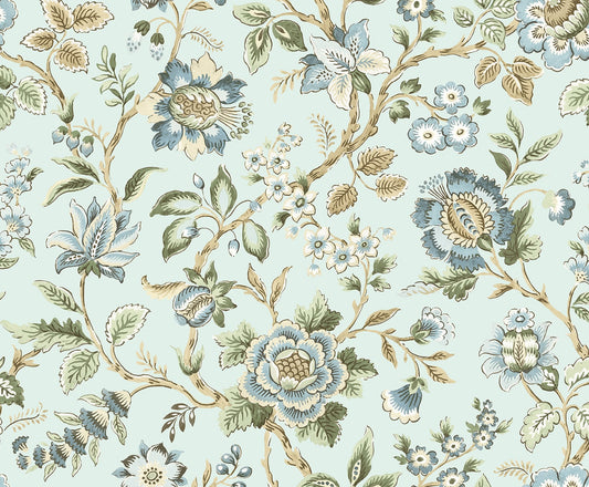 SG13004 Stacy Garcia Home Stacy Garcia Peel and Stick Wallpaper Jacobean Floral Trail Sea Mist