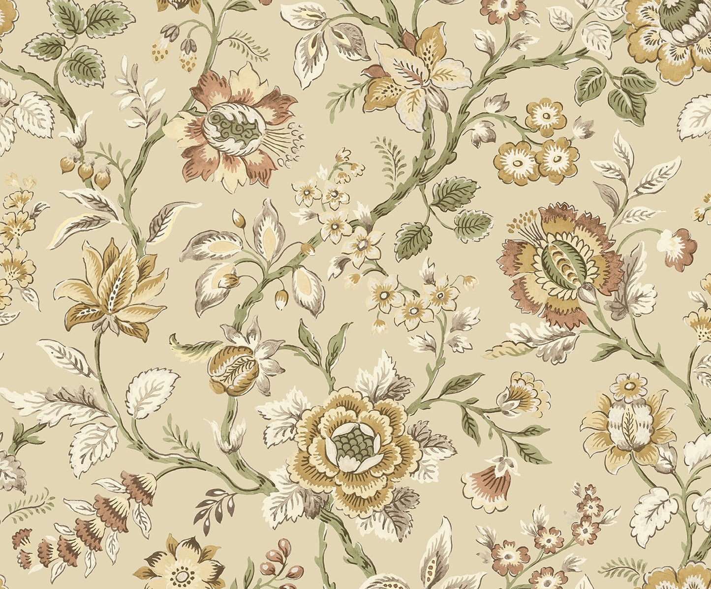 SG13006 Stacy Garcia Home Stacy Garcia Peel and Stick Wallpaper Jacobean Floral Trail Latte