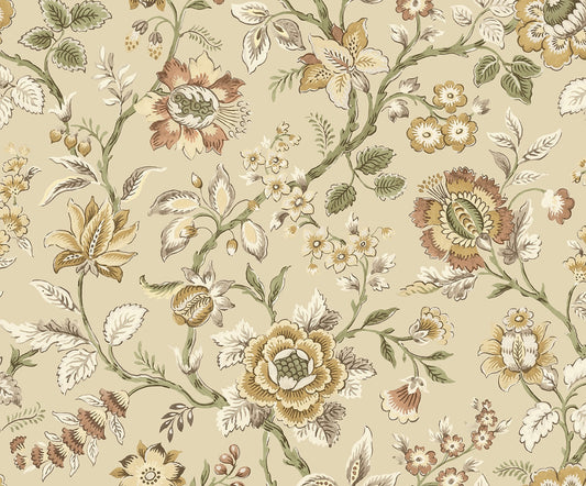 SG13006 Stacy Garcia Home Stacy Garcia Peel and Stick Wallpaper Jacobean Floral Trail Latte