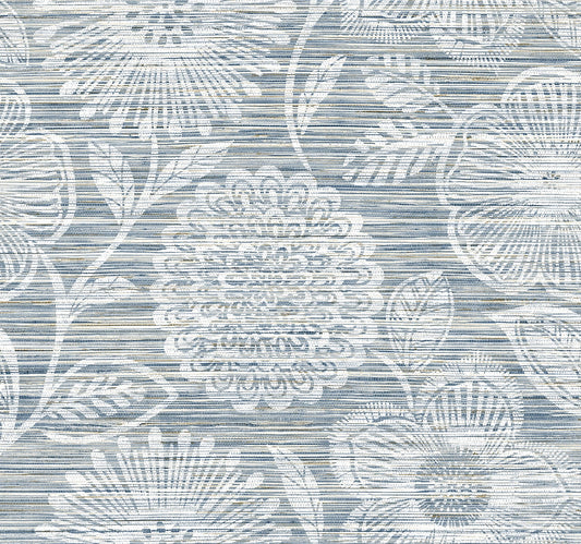 SG13302 Stacy Garcia Home Stacy Garcia Peel and Stick Wallpaper Faux Grass Floral Bluestone