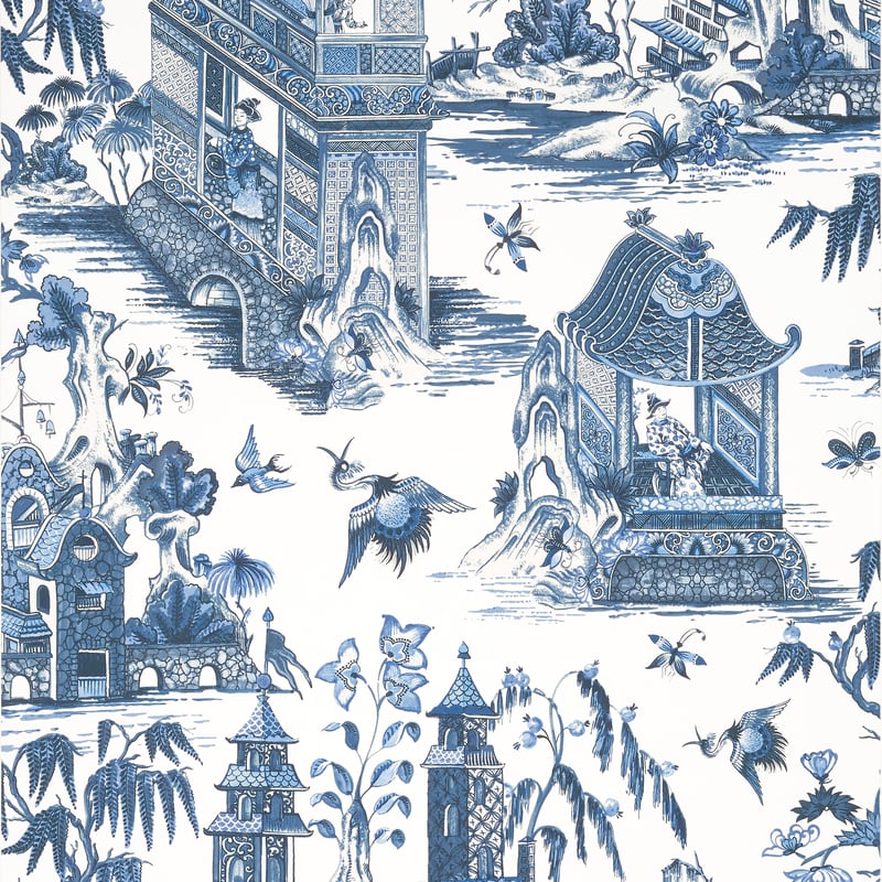 T13614 Thibaut Blue and White Wallpaper