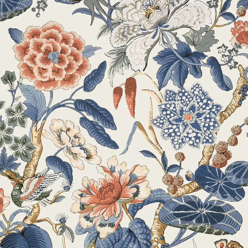 T13655 Thibaut Brick and Navy Wallpaper