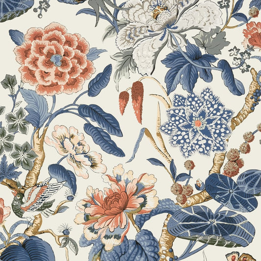 T13655 Thibaut Brick and Navy Wallpaper