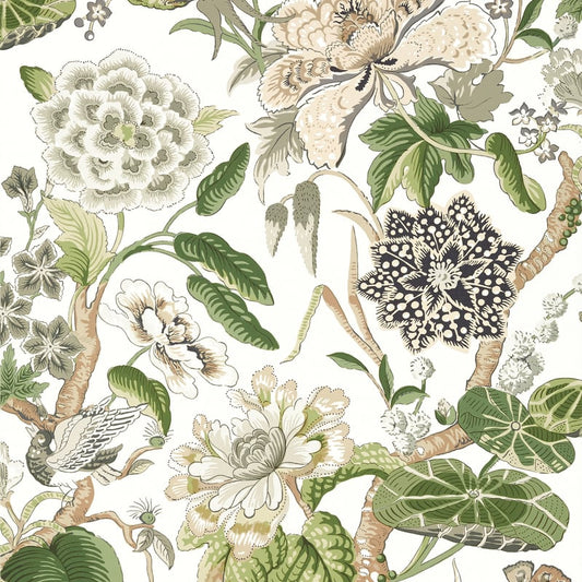 T13656 Thibaut White and Green Wallpaper