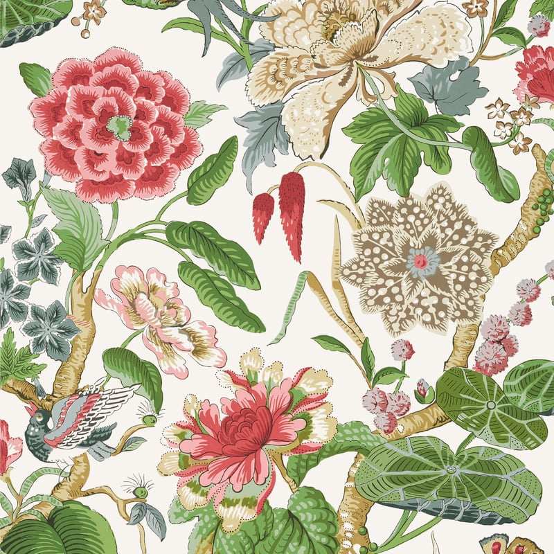 T13658 Thibaut Coral and Green Wallpaper