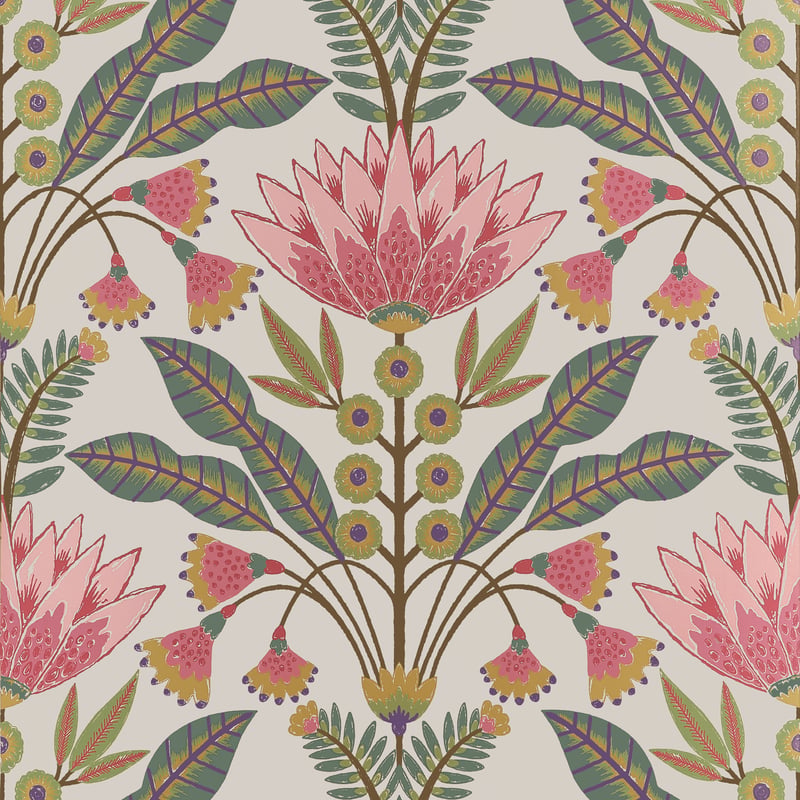 T14606 Thibaut Cranberry and Green Wallpaper