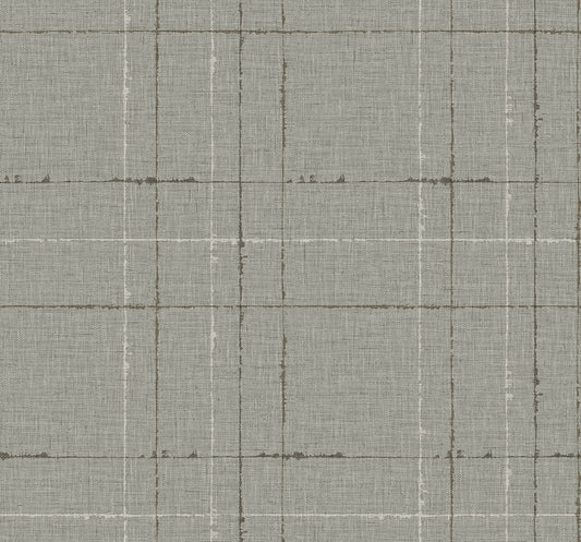 TH90100 Seabrook Designs Fibers and Threads Wallpaper Gorton Plaid Ash