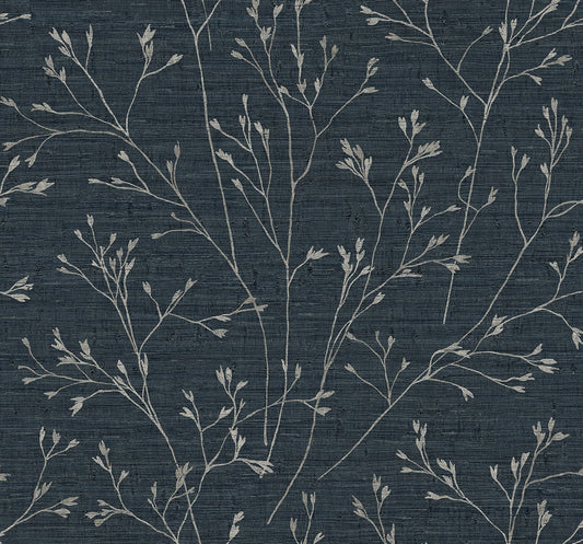 TH90302 Seabrook Designs Fibers and Threads Wallpaper Withington Branch Ocean Deep