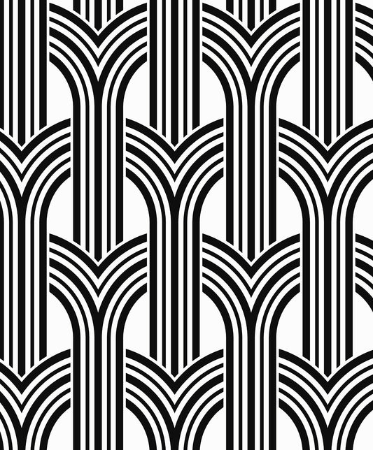 WH40030 Seabrook Designs Piano Wallpaper Hendrix Arches Off-White & Onyx