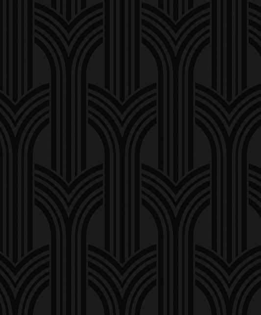 WH40040 Seabrook Designs Piano Wallpaper Hendrix Arches Carbon & Metallic Black