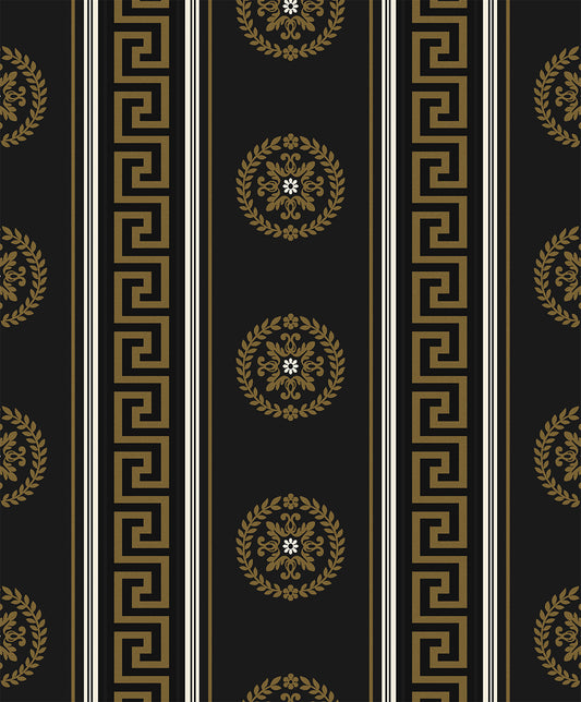 WH40106 Seabrook Designs Piano Wallpaper Classico Medallion Stripe Black & Metallic Gold