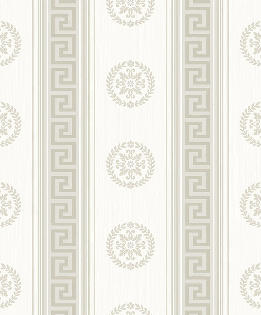 WH40125 Seabrook Designs Piano Wallpaper Classico Medallion Stripe Cream & Metallic Champagne