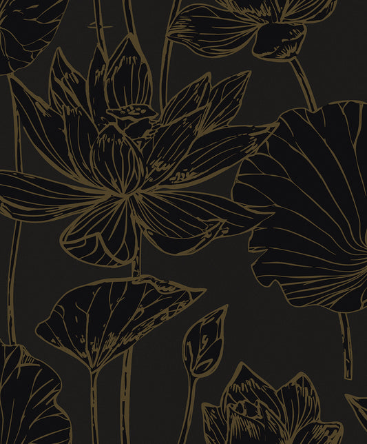 WH40700 Seabrook Designs Piano Wallpaper Viola Floral Espresso & Metallic Bronze