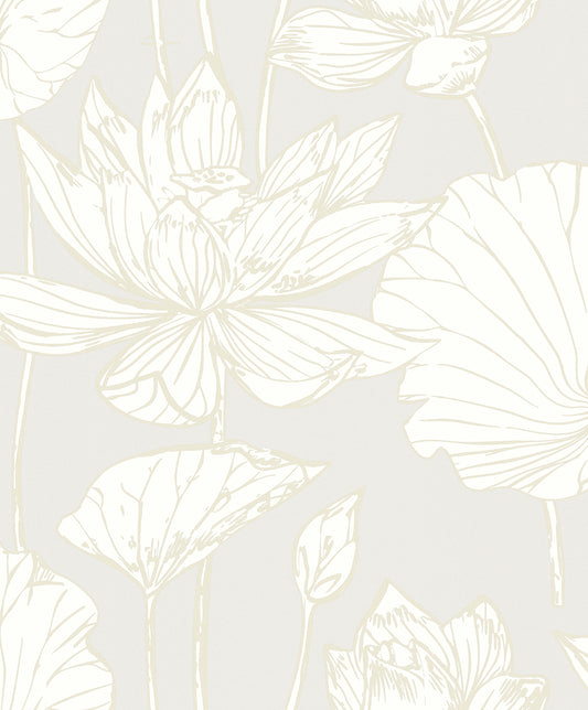 WH40703 Seabrook Designs Piano Wallpaper Viola Floral Metallic Coconut & Cream
