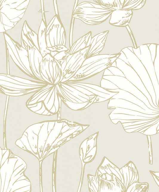 WH40706 Seabrook Designs Piano Wallpaper Viola Floral Neutral & Metallic Gold