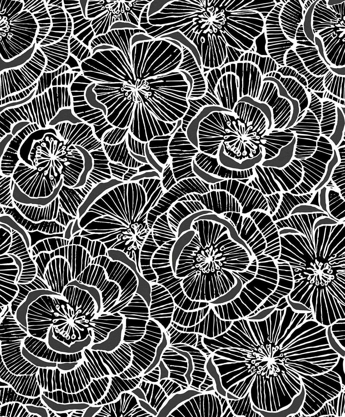 WH40800 Seabrook Designs Piano Wallpaper Alejandra Floral Metallic Charcoal & Black
