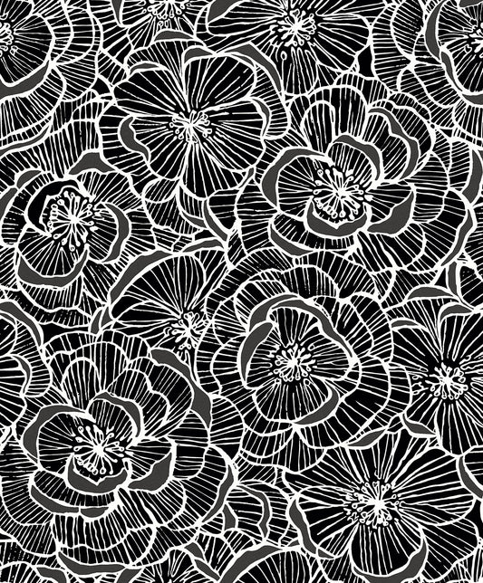 WH40800 Seabrook Designs Piano Wallpaper Alejandra Floral Metallic Charcoal & Black