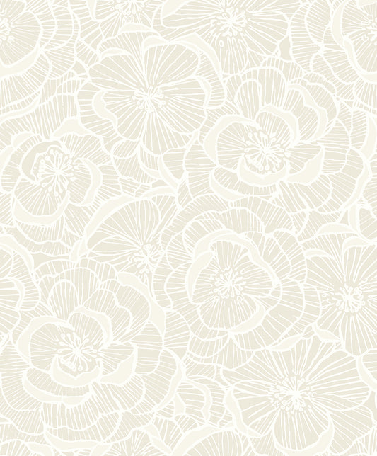 WH40805 Seabrook Designs Piano Wallpaper Alejandra Floral Metallic Almond & Cream