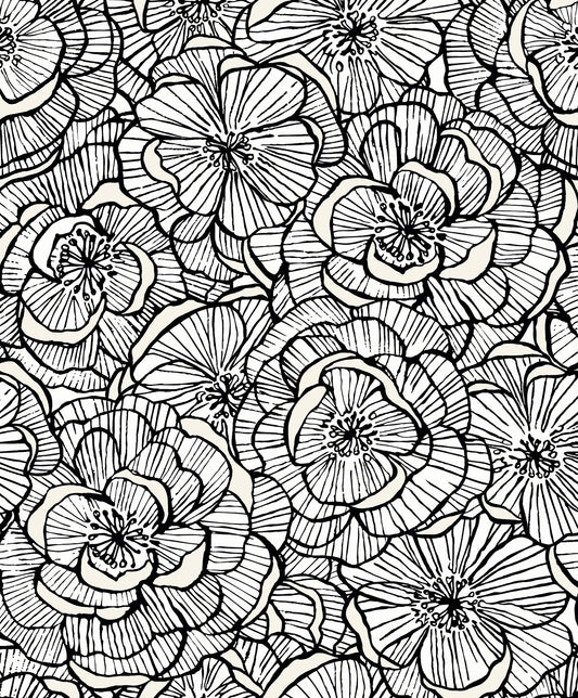 WH40810 Seabrook Designs Piano Wallpaper Alejandra Floral Metallic Ivory & Nightfall