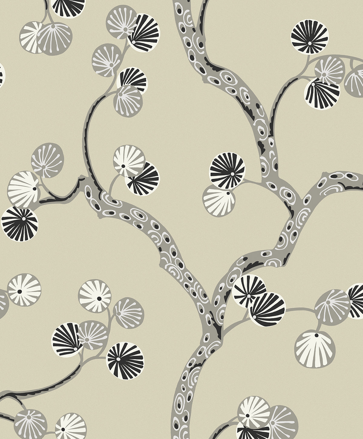 WH41015 Seabrook Designs Piano Wallpaper Allegra Branches Metallic Champagne & Stone